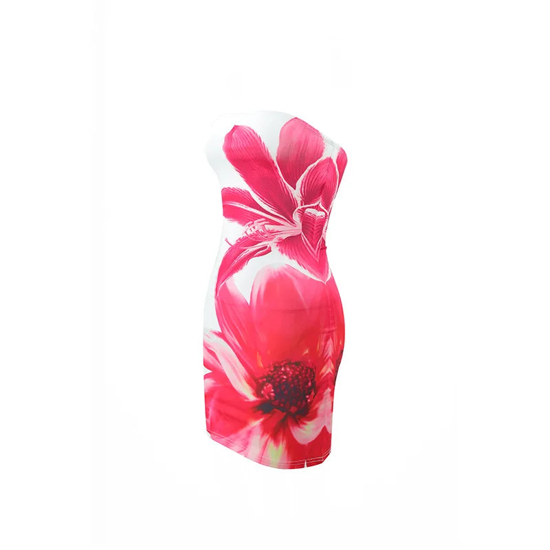 Sexy Sleeveless Strapless Tie Dye Print Tube Dress Women Chest Wrapping Backless Tube Sundress Summer Vocation Beach Clothes