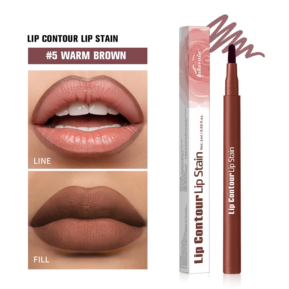 Long-lasting Lip Contour Lip Stain 2 In 1 Smudge-proof Lip Liner Pencil Ultra Pigmented Dual-Sided Design Non-Stick Cup Makeup
