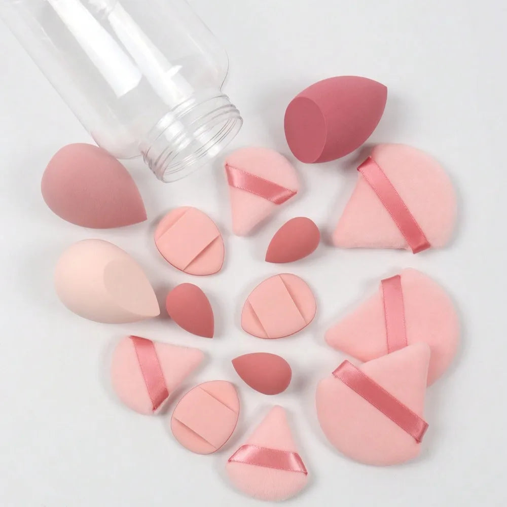 15pcs Makeup Sponge Set With Storage Jar,Powder Puff  Mini Powder Puff Mini Finger Air Cushion Triangle puff