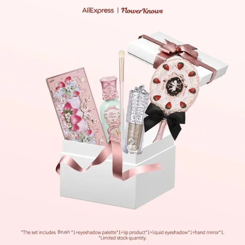 Flower Knows Makeup Set Eye Shadow Lipstick Swan Liquid Eyeshadow Hand Mirrors Hairpin Brush Gift Box For Girlfriend