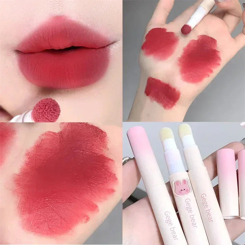 Korea Fluffy Velvet Soft Lip Glaze Liquid Lipstick Cream Matte Rose Red Pigment Waterproof Long Lasting Dye Cheek Woman Makeup