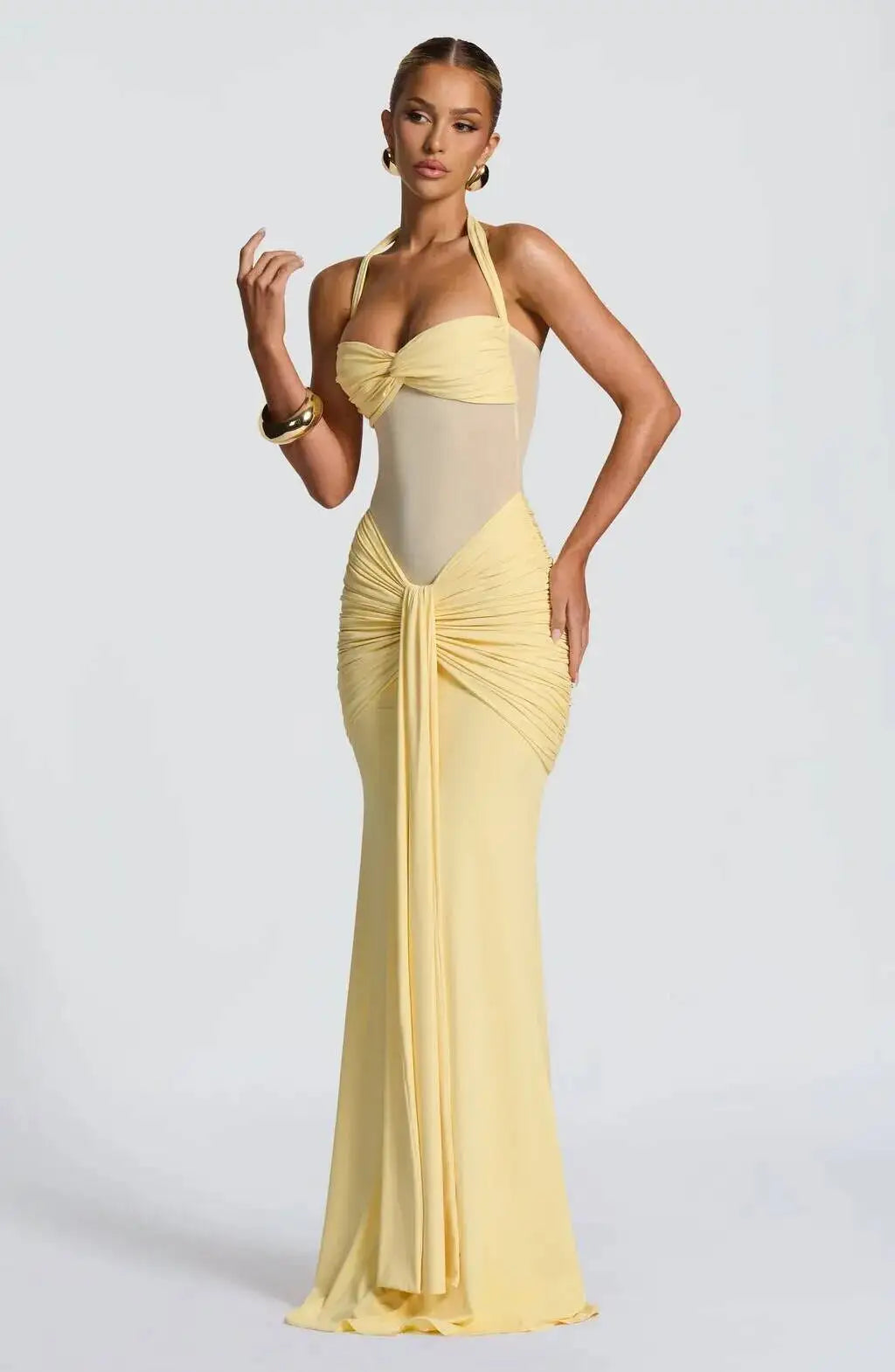 Giyu Sexy Evening Club Party Dresses 2025 Women Summer See Through Mesh Maxi Long Dress Bodycon Draped Ruched Mermaid Robe