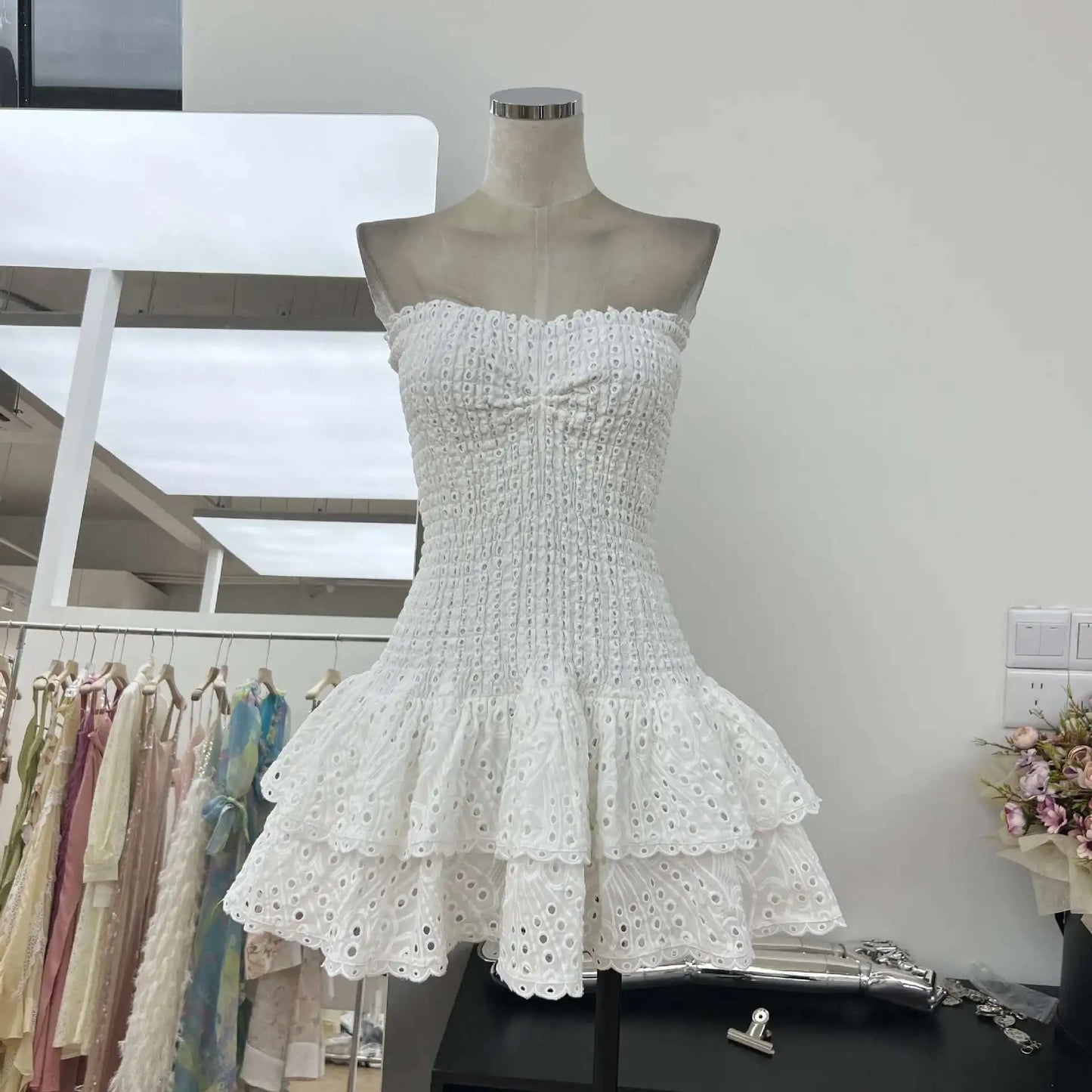 Luxury Embroidery Print Short Dresses Women 2025 Summer Holiday Stretchy Corset Bustier Ruffle Cake Dress Elegant Party Vestidos