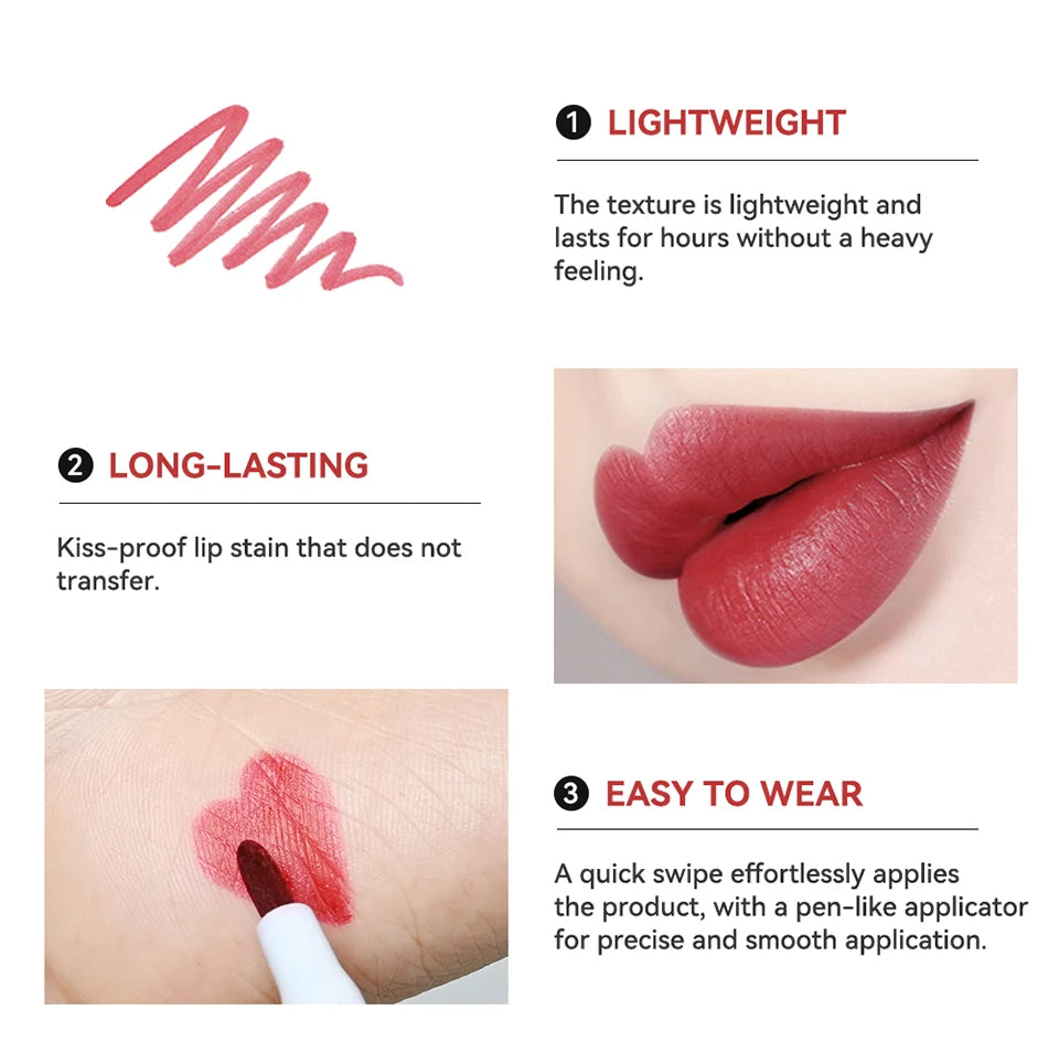 Long-lasting Lip Contour Lip Stain 2 In 1 Smudge-proof Lip Liner Pencil Ultra Pigmented Dual-Sided Design Non-Stick Cup Makeup