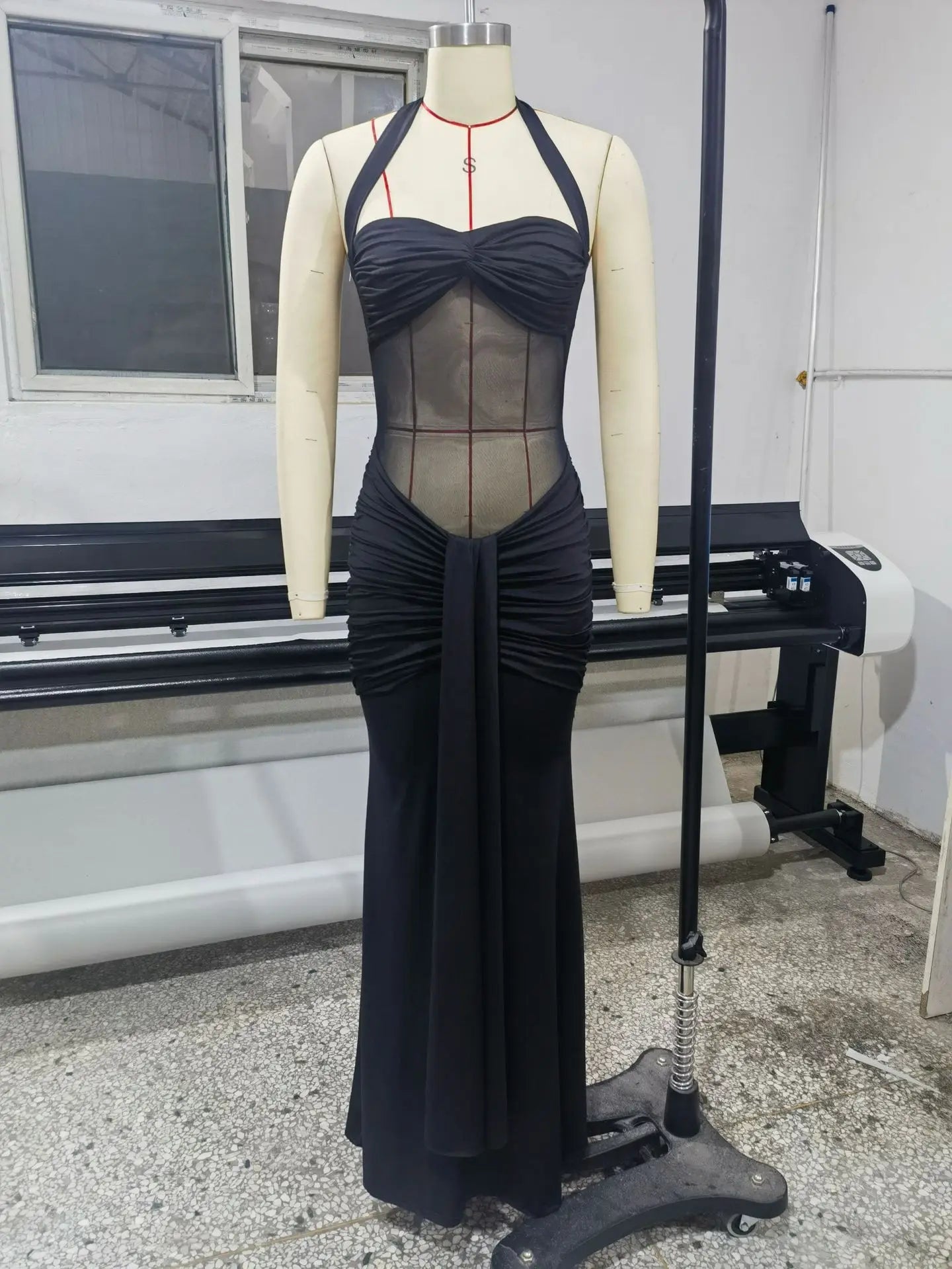 Giyu Sexy Evening Club Party Dresses 2025 Women Summer See Through Mesh Maxi Long Dress Bodycon Draped Ruched Mermaid Robe