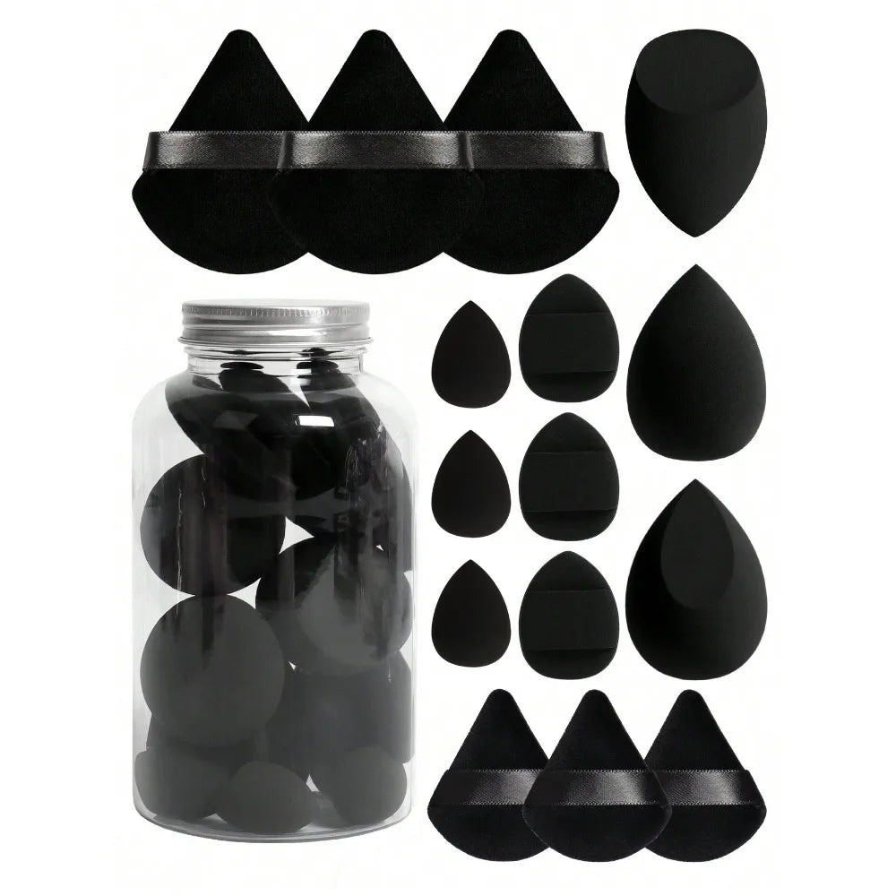 15pcs Makeup Sponge Set With Storage Jar,Powder Puff  Mini Powder Puff Mini Finger Air Cushion Triangle puff