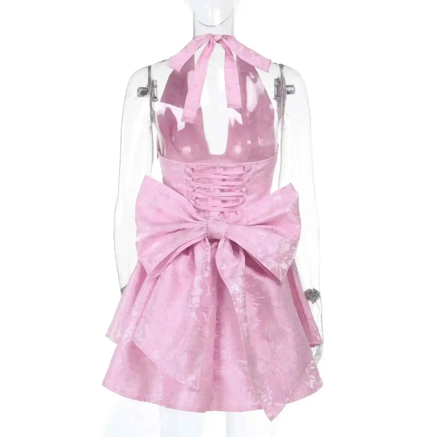 Giyu Club Evening Party Dresses Women 2025 Summer Sexy Bow Halter Long Dress Elegant Jacquard Lace Up Backless Birthday Robe