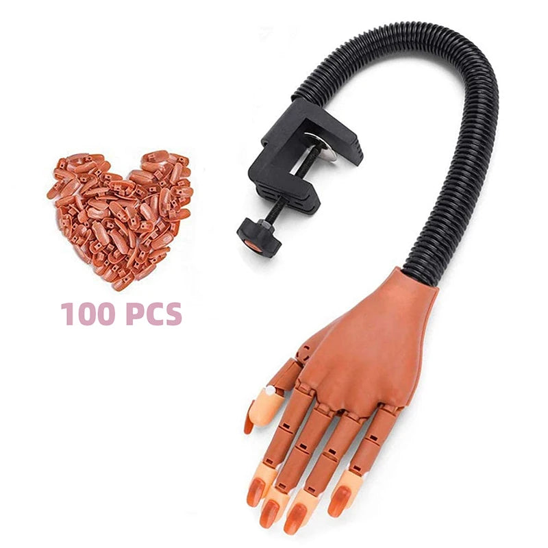Practice Hand For Acrylic Nails Adjustable Flexible Nail Practice Hands Training Movable Nail Manicure Hand with 100 Nail Tips