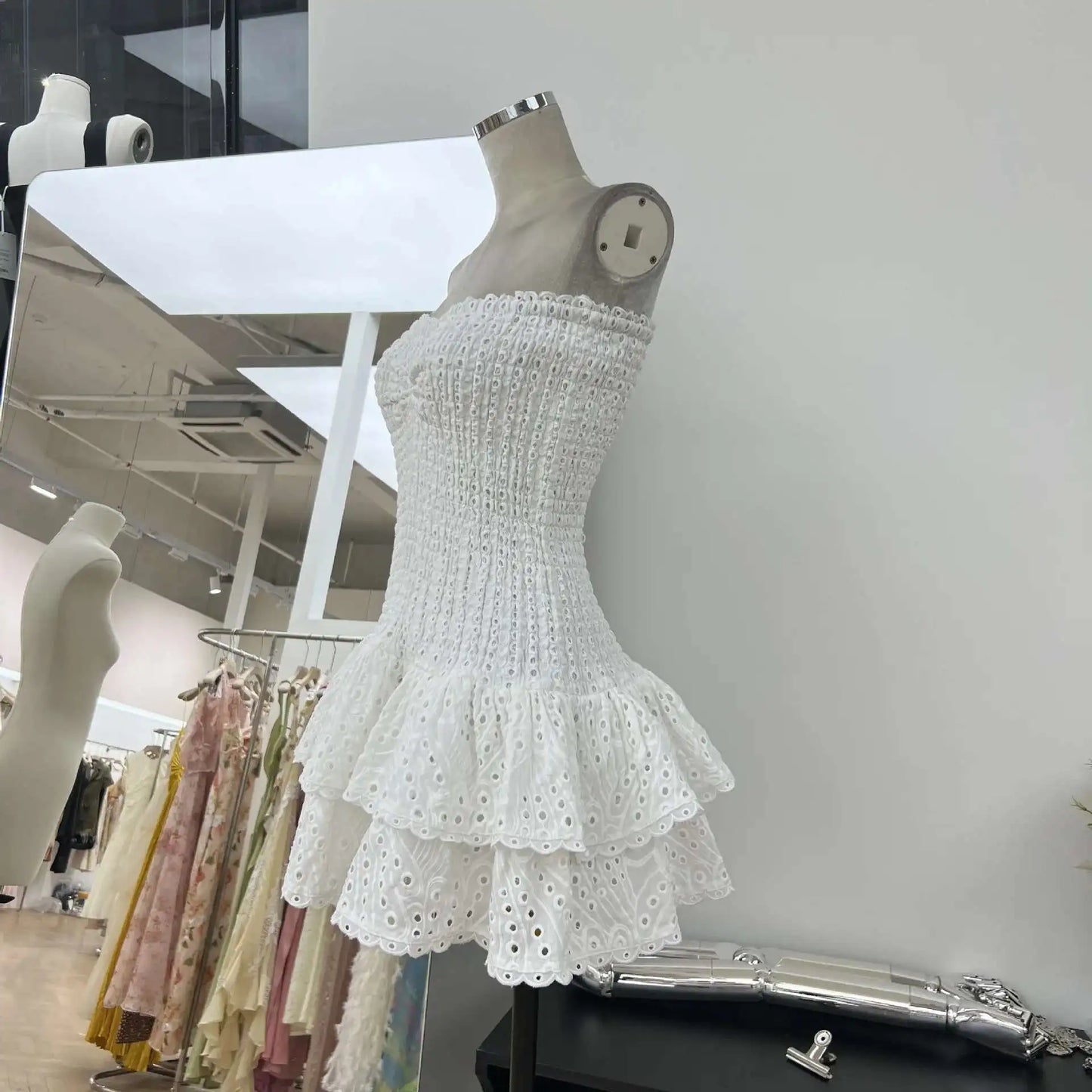 Luxury Embroidery Print Short Dresses Women 2025 Summer Holiday Stretchy Corset Bustier Ruffle Cake Dress Elegant Party Vestidos