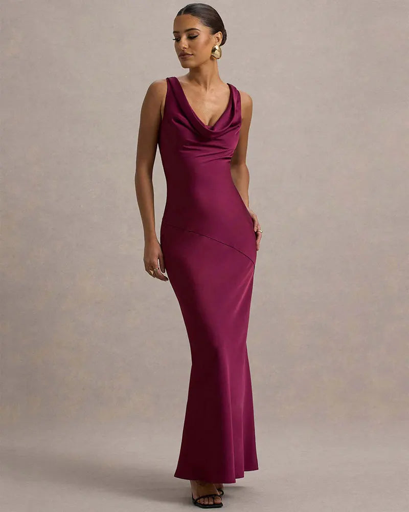 GACVGA Satin Elegant Maxi Evening Dress Women Sleeveless Slim Robe Gowns Sexy Bodycon Club Party Long Dresses Vestido