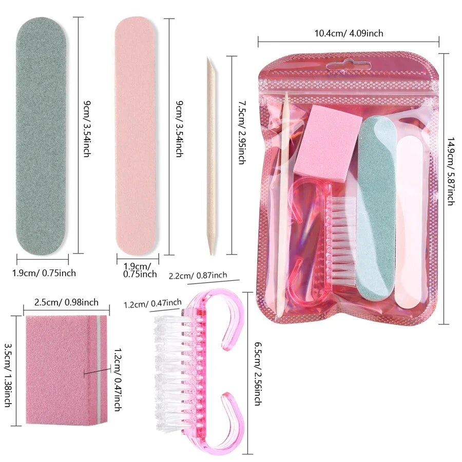 1/3/5 Set Press On Nails Prep Kit with Nail File Buffer Polishing Tool Cuticle Stick Cleaning Brush, Home Manicure Pedicure