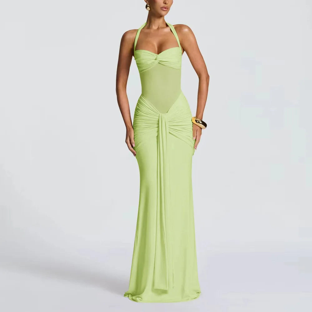 Giyu Sexy Evening Club Party Dresses 2025 Women Summer See Through Mesh Maxi Long Dress Bodycon Draped Ruched Mermaid Robe