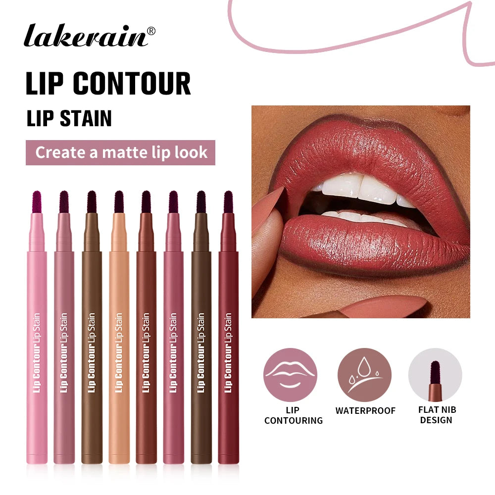 Long-lasting Lip Contour Lip Stain 2 In 1 Smudge-proof Lip Liner Pencil Ultra Pigmented Dual-Sided Design Non-Stick Cup Makeup