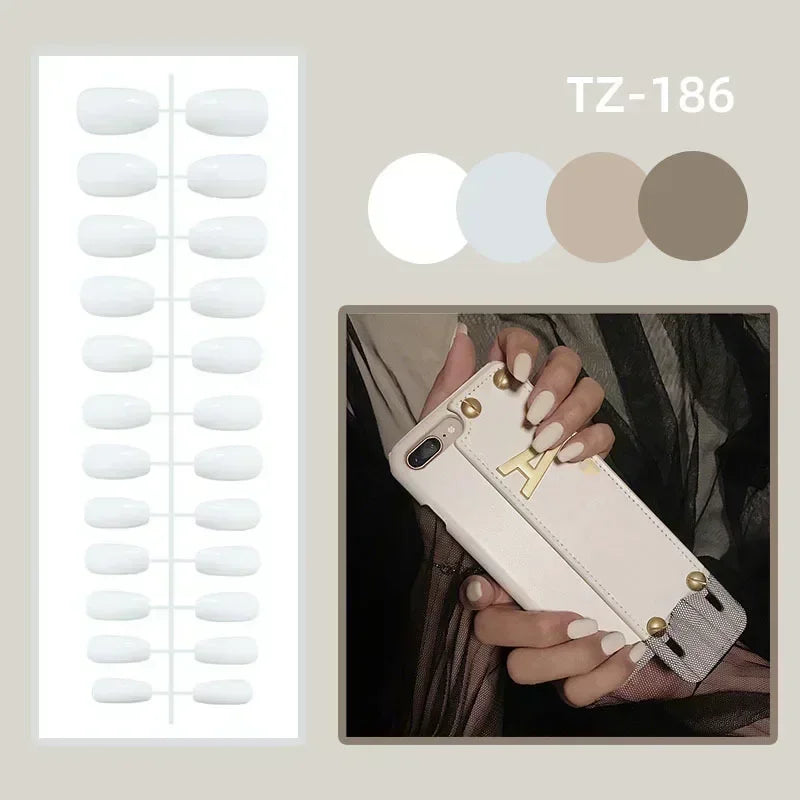 24pcs Press on Nails Short Almond Bowknot Black Press on Nails White Pearl Sweet French Tip Press on Nails Cute Nail Artificial