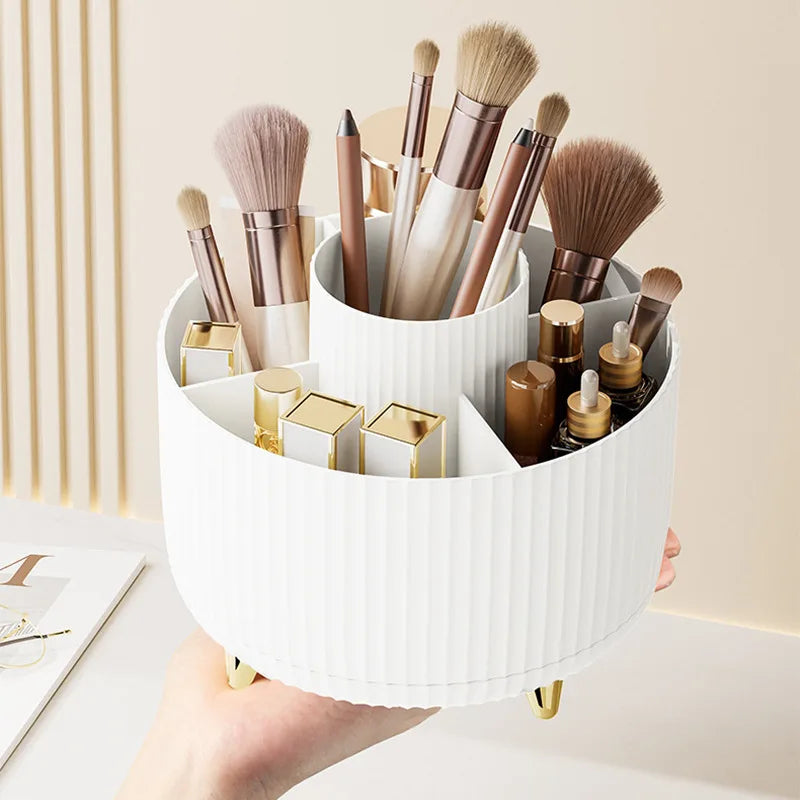 Stylish 5 Slot Makeup Brush Holder Organizer 360° Rotating Makeup Brush Organizer for Dresser Desktop Bathroom Office Storage