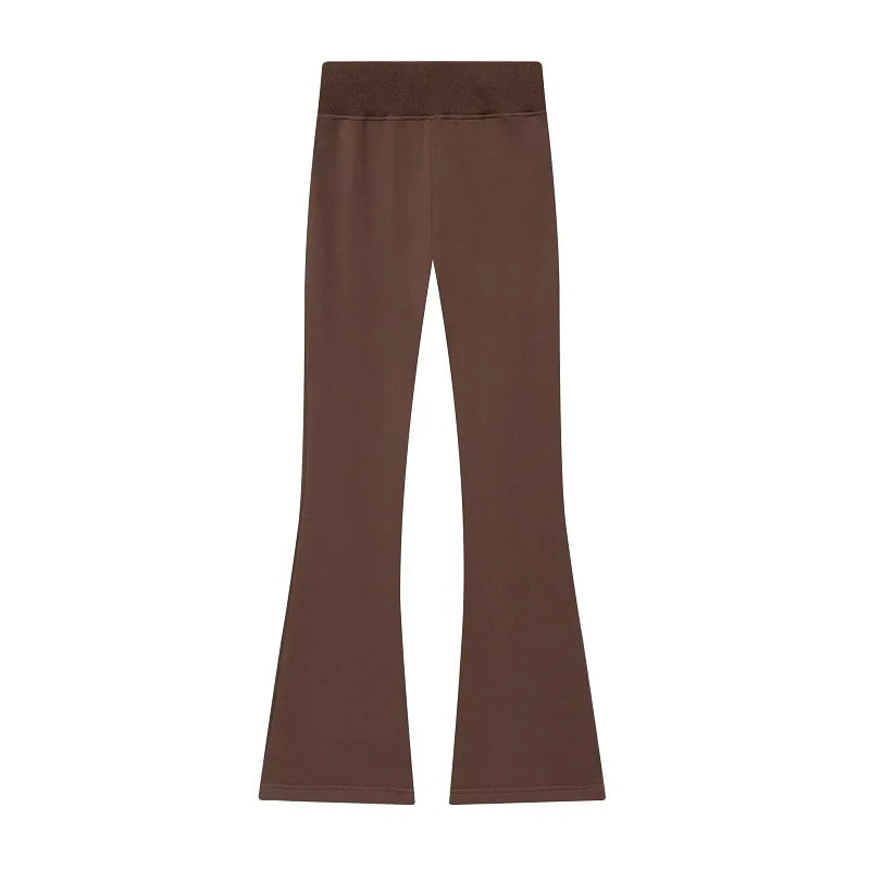 MUJER Sweatshirt Flared Trousers Womens Fleece High Waist Pants Woman Fashion Casual Women's Pants Sets Sports Pants for Women