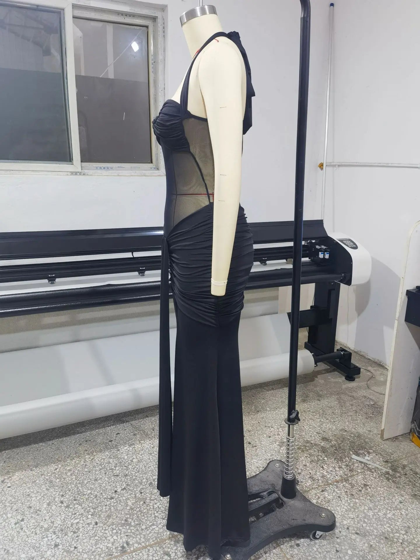 Giyu Sexy Evening Club Party Dresses 2025 Women Summer See Through Mesh Maxi Long Dress Bodycon Draped Ruched Mermaid Robe
