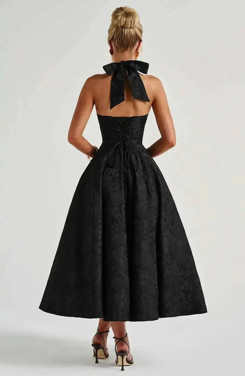 Giyu Club Evening Party Dresses Women 2025 Summer Sexy Bow Halter Long Dress Elegant Jacquard Lace Up Backless Birthday Robe