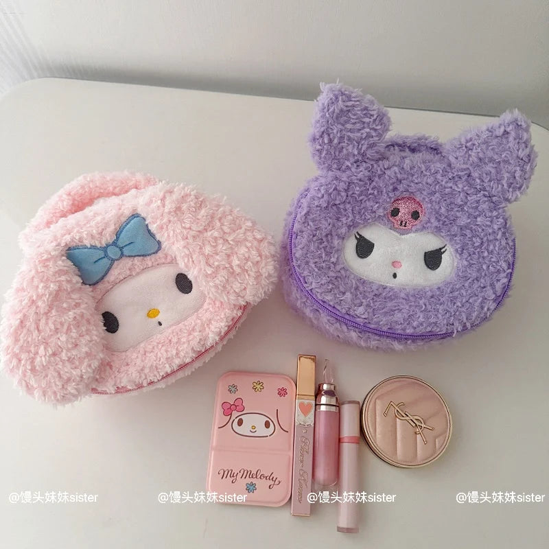 Large Capacity Cosmetics Storage Bag Kuromi My Melody Hello Kitty Cartoon Plush Bag Makeup Bag Travel Storage Bag Gifts Girl