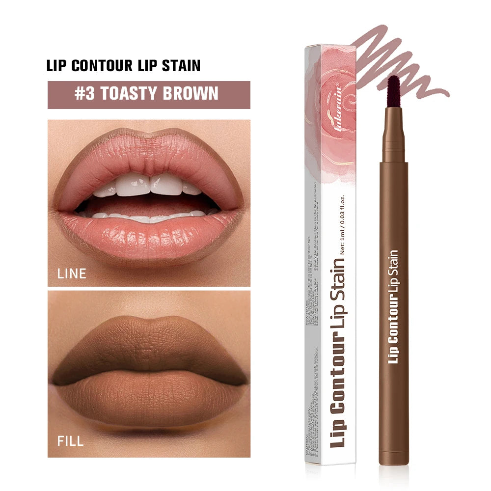 Long-lasting Lip Contour Lip Stain 2 In 1 Smudge-proof Lip Liner Pencil Ultra Pigmented Dual-Sided Design Non-Stick Cup Makeup