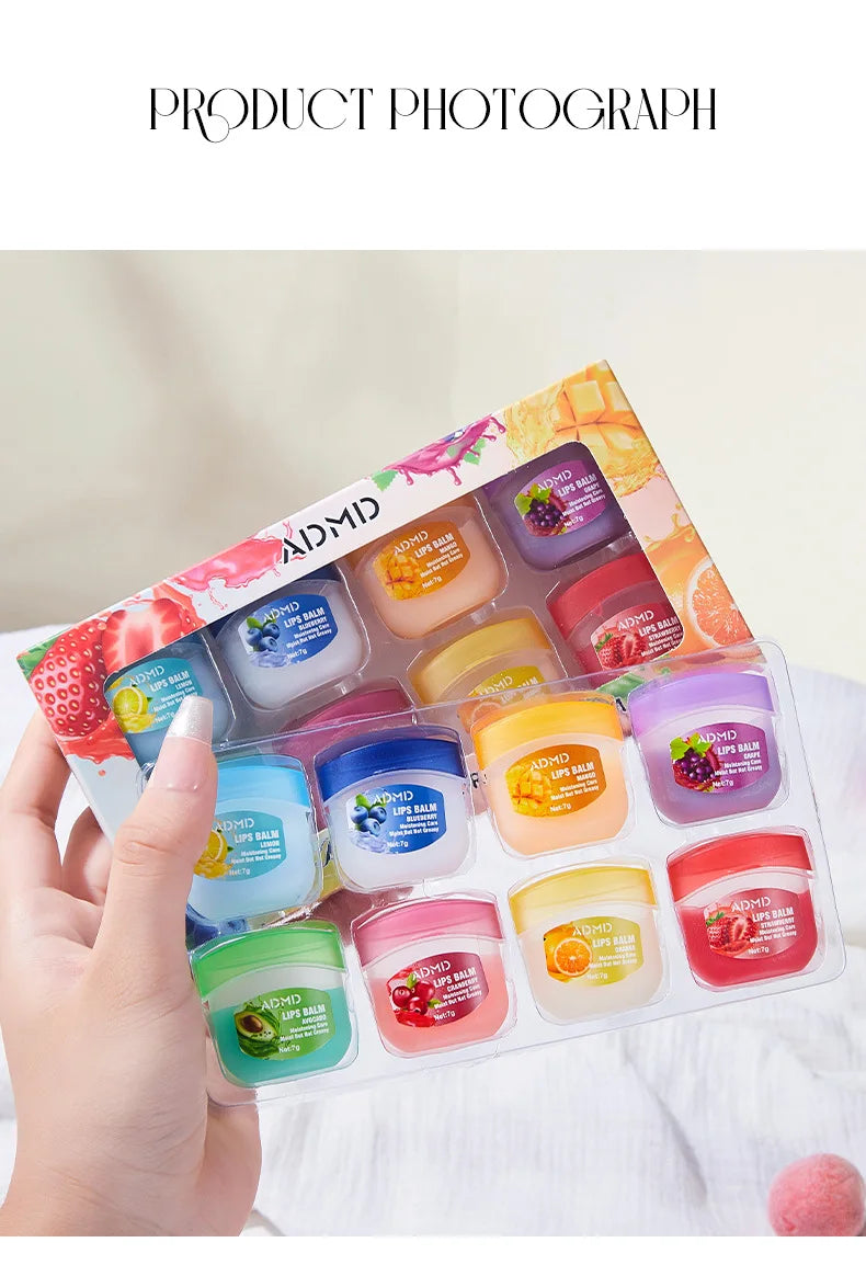 8pcs/box Fruits Lip Balm Sets Moisturizing Lipstick Makeup Base Moisturizer Lip Balm Anti-Cracking Lips Skin Care