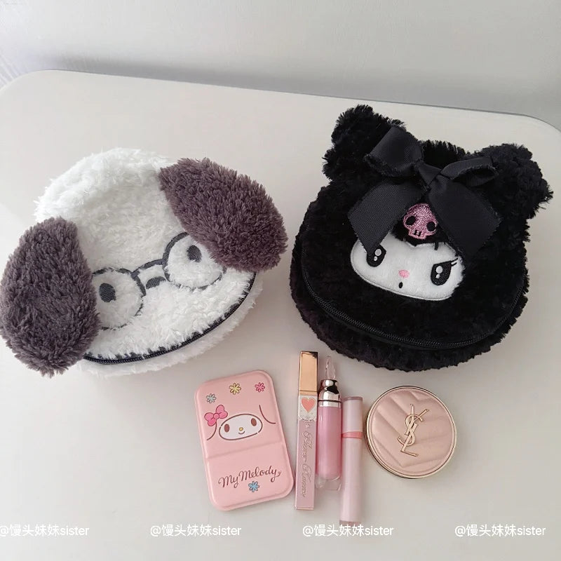 Large Capacity Cosmetics Storage Bag Kuromi My Melody Hello Kitty Cartoon Plush Bag Makeup Bag Travel Storage Bag Gifts Girl