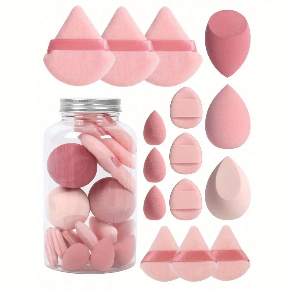 15pcs Makeup Sponge Set With Storage Jar,Powder Puff  Mini Powder Puff Mini Finger Air Cushion Triangle puff