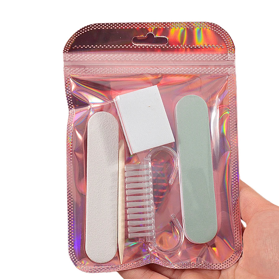 1/3/5 Set Press On Nails Prep Kit with Nail File Buffer Polishing Tool Cuticle Stick Cleaning Brush, Home Manicure Pedicure