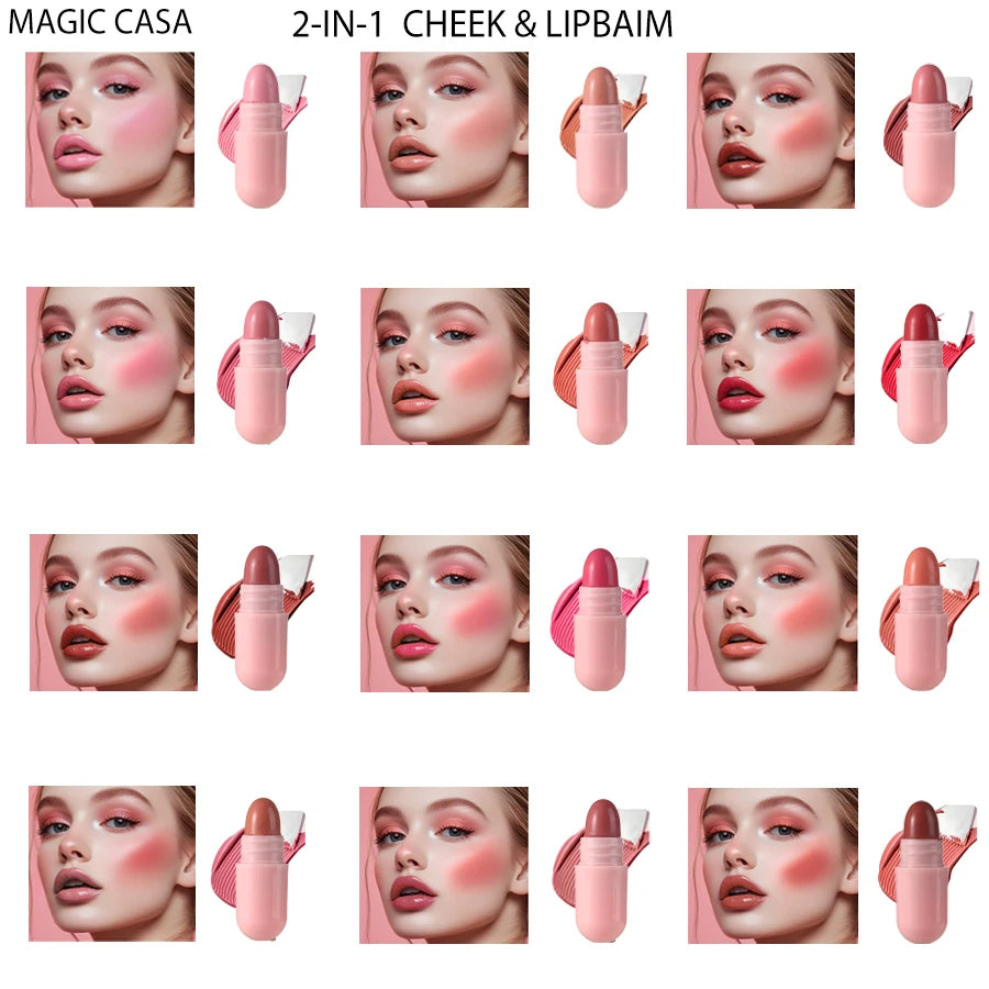 12-Color Pink Lip and Cheek Dual-Use Capsule Lipstick Set Long-Lasting, Color-Retaining, Waterproof  makeup