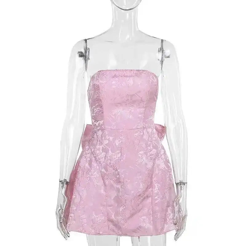 Giyu Club Evening Party Dresses Women 2025 Summer Sexy Bow Halter Long Dress Elegant Jacquard Lace Up Backless Birthday Robe