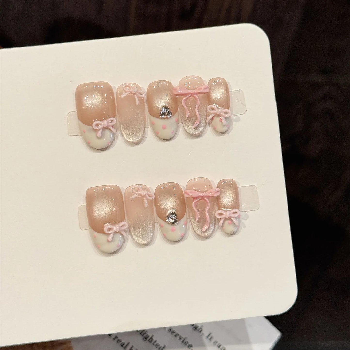 Handmade Press on Nails with Cute Bear Paw Design Light Blue Fake Nails Full Cover Wearable Sweet Korean Almond False Nail Tips