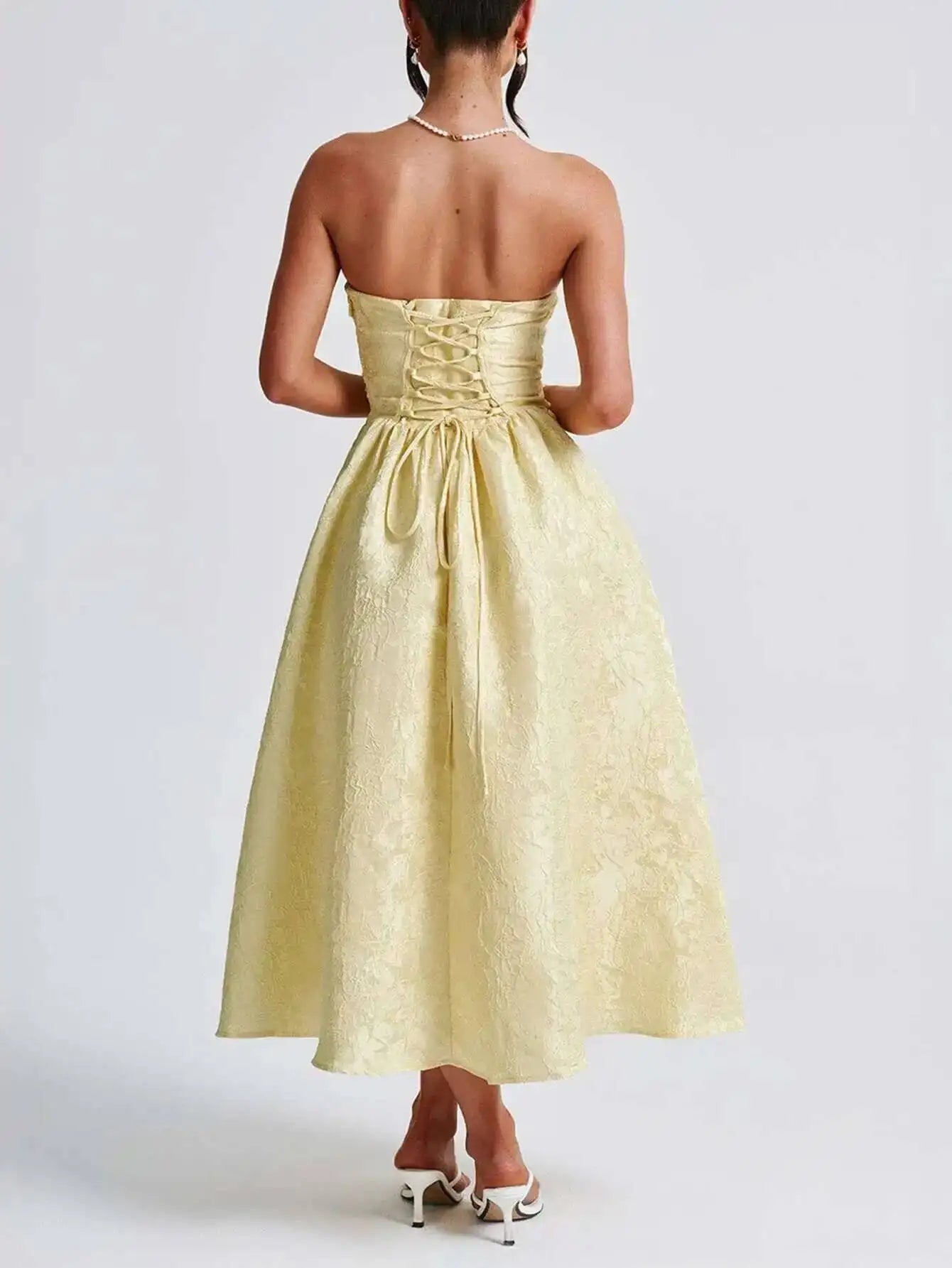 Giyu Club Evening Party Dresses Women 2025 Summer Sexy Bow Halter Long Dress Elegant Jacquard Lace Up Backless Birthday Robe