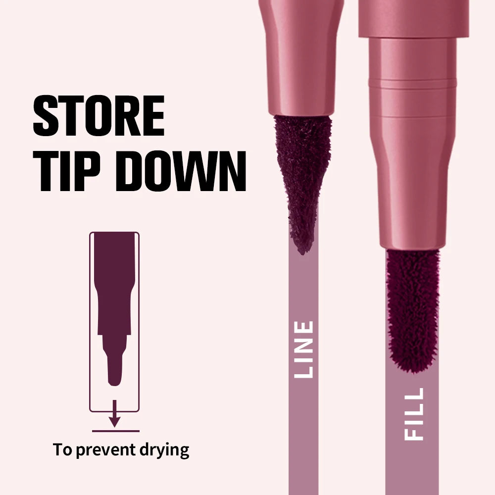 Long-lasting Lip Contour Lip Stain 2 In 1 Smudge-proof Lip Liner Pencil Ultra Pigmented Dual-Sided Design Non-Stick Cup Makeup