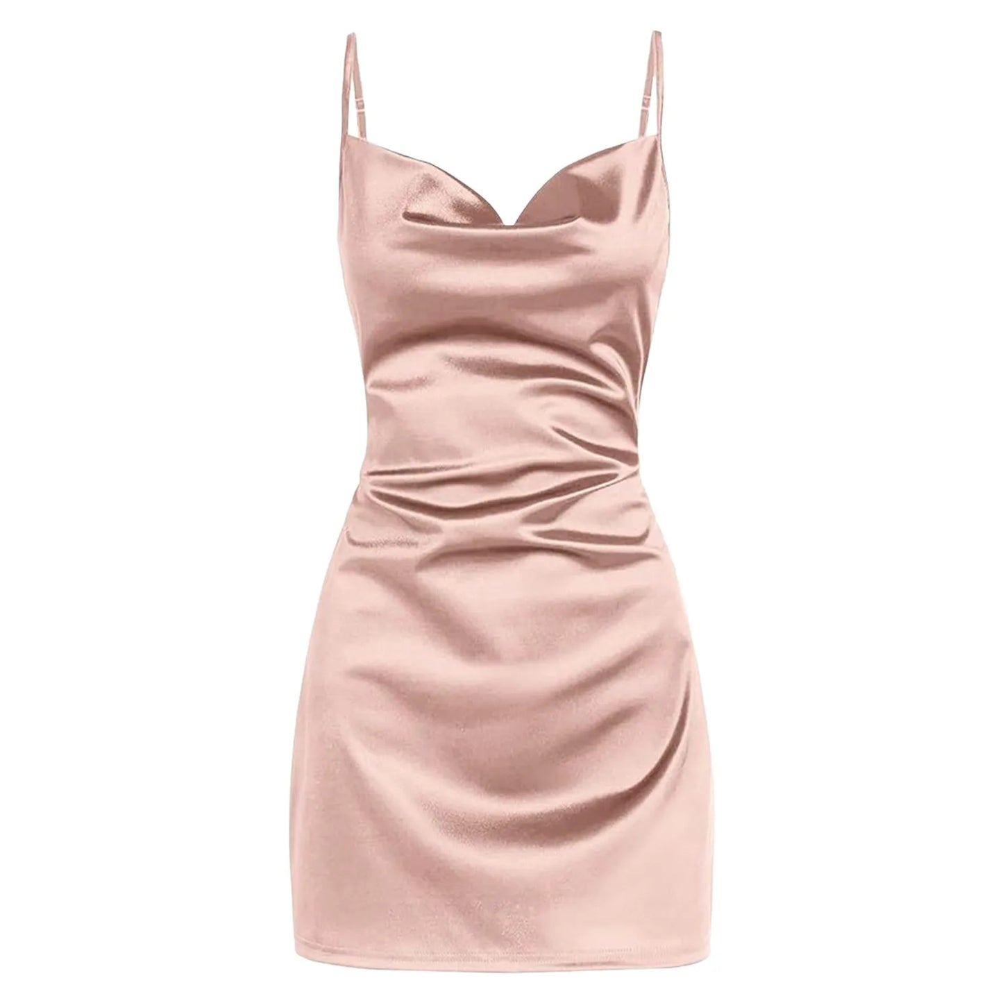 Satin Slip Dress Women Silk Low Cut Smocked Solid Color Party Dresses Cowl Neck Backless Mini Dress Nightclub Short Vestidos