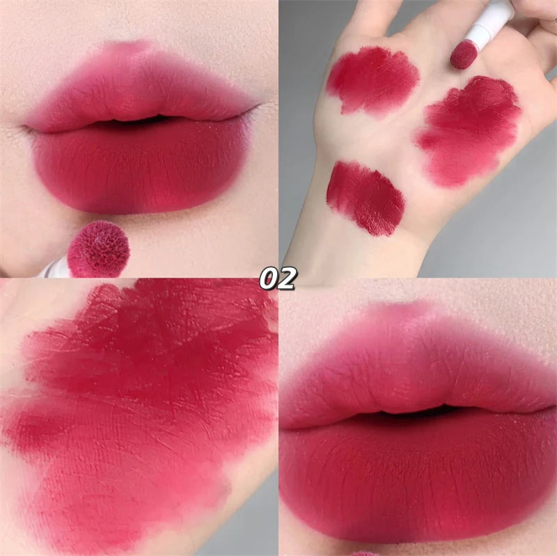 Korea Fluffy Velvet Soft Lip Glaze Liquid Lipstick Cream Matte Rose Red Pigment Waterproof Long Lasting Dye Cheek Woman Makeup