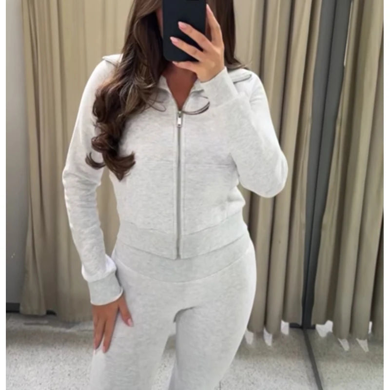 MUJER Sweatshirt Flared Trousers Womens Fleece High Waist Pants Woman Fashion Casual Women's Pants Sets Sports Pants for Women