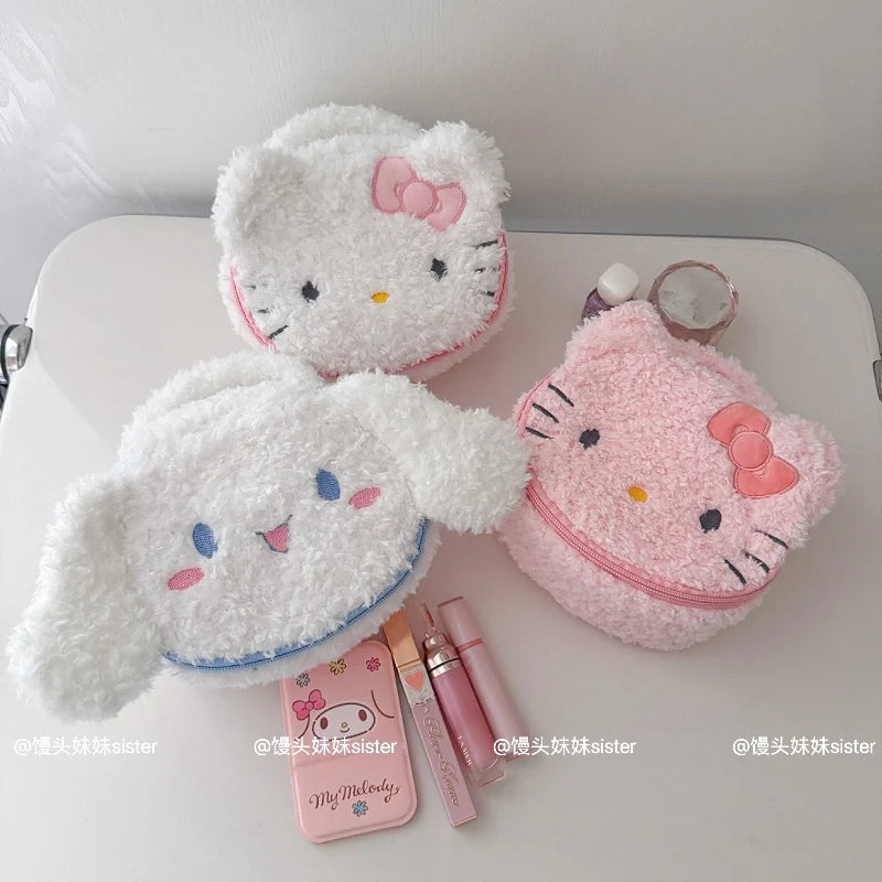 Large Capacity Cosmetics Storage Bag Kuromi My Melody Hello Kitty Cartoon Plush Bag Makeup Bag Travel Storage Bag Gifts Girl