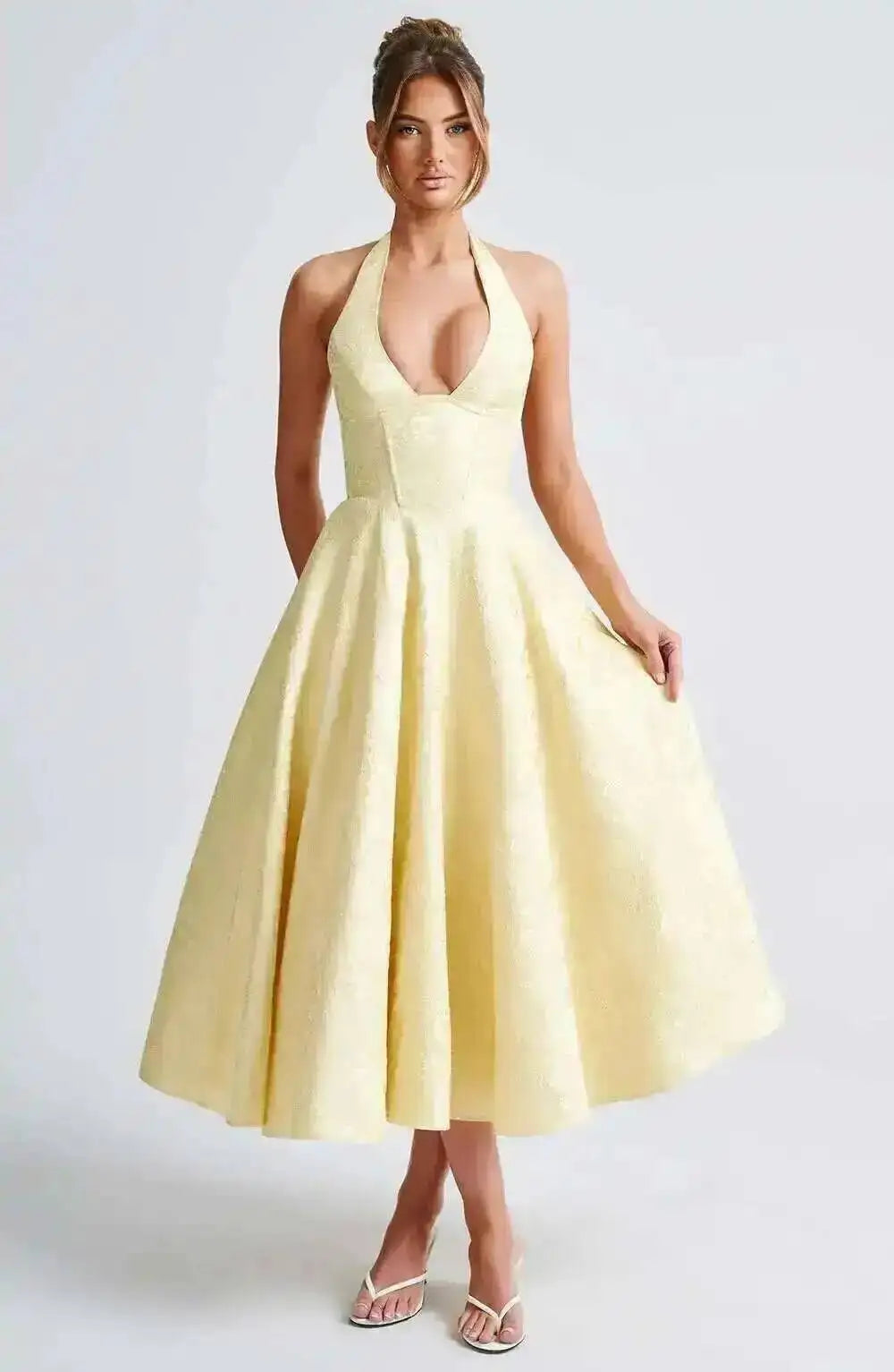 Giyu Club Evening Party Dresses Women 2025 Summer Sexy Bow Halter Long Dress Elegant Jacquard Lace Up Backless Birthday Robe