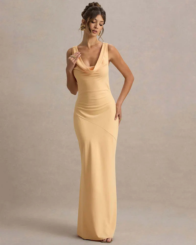 GACVGA Satin Elegant Maxi Evening Dress Women Sleeveless Slim Robe Gowns Sexy Bodycon Club Party Long Dresses Vestido