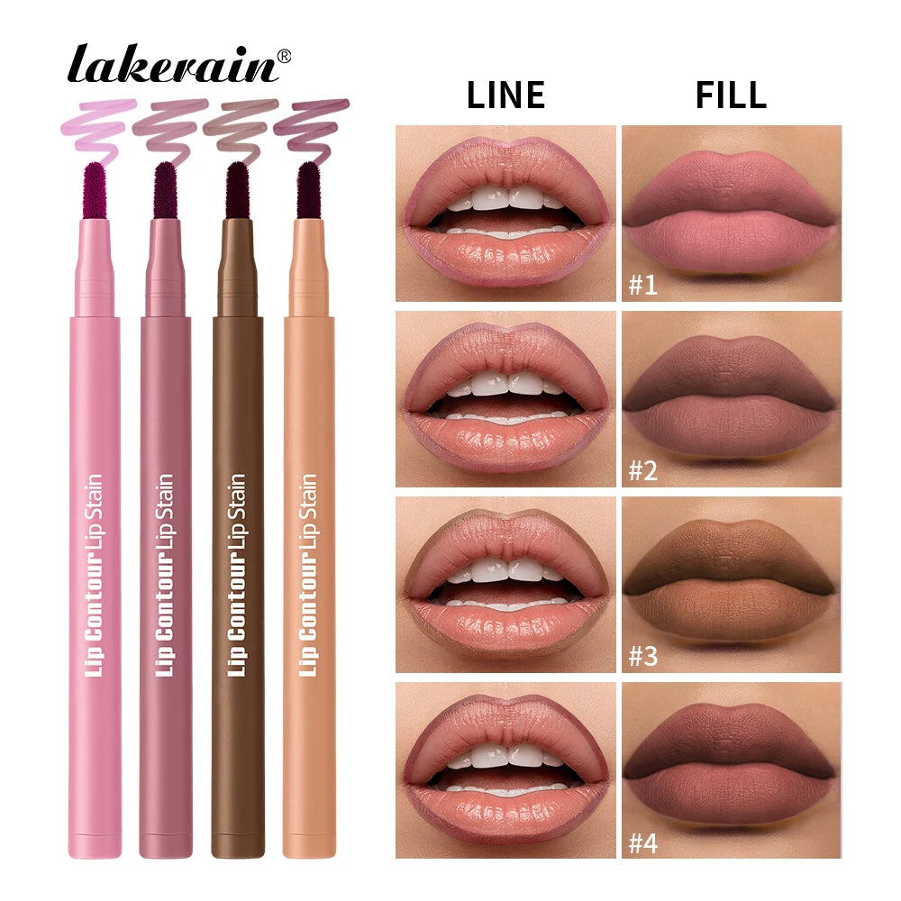 Long-lasting Lip Contour Lip Stain 2 In 1 Smudge-proof Lip Liner Pencil Ultra Pigmented Dual-Sided Design Non-Stick Cup Makeup