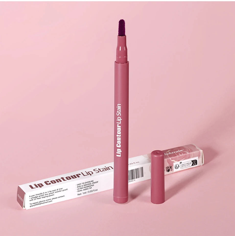 Long-lasting Lip Contour Lip Stain 2 In 1 Smudge-proof Lip Liner Pencil Ultra Pigmented Dual-Sided Design Non-Stick Cup Makeup