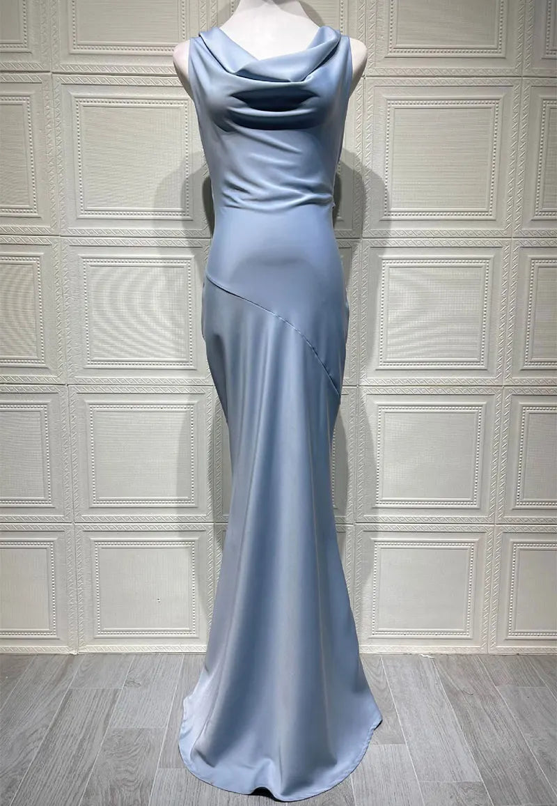 GACVGA Satin Elegant Maxi Evening Dress Women Sleeveless Slim Robe Gowns Sexy Bodycon Club Party Long Dresses Vestido
