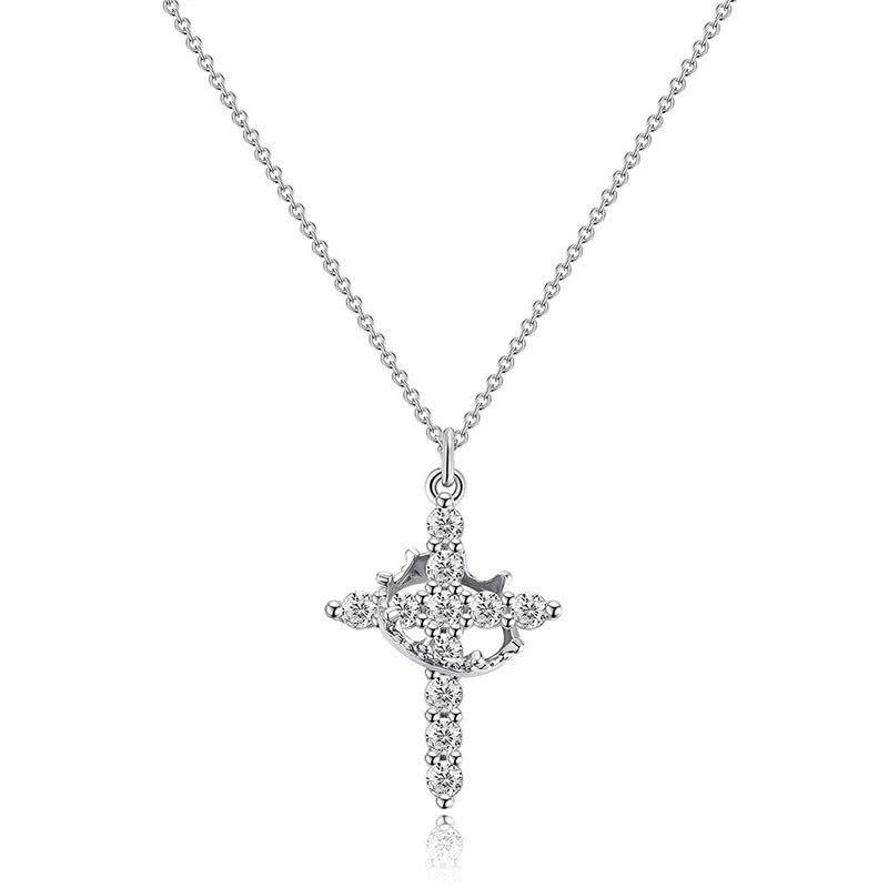 Stainless Steel Chain Copper Cross Pendant Necklace for Women Luxury Zircon Cross Rotatable Crown Necklace Jewelry Drop Shipping