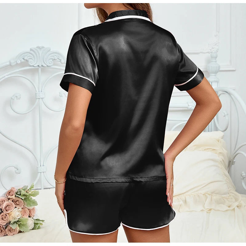 2026 Women Satin Pajamas Set 2-piece Pj Sets Sleepwear Loungewear Button-Down Pajama Women Pajamas Pijama Homewear Shorts Set
