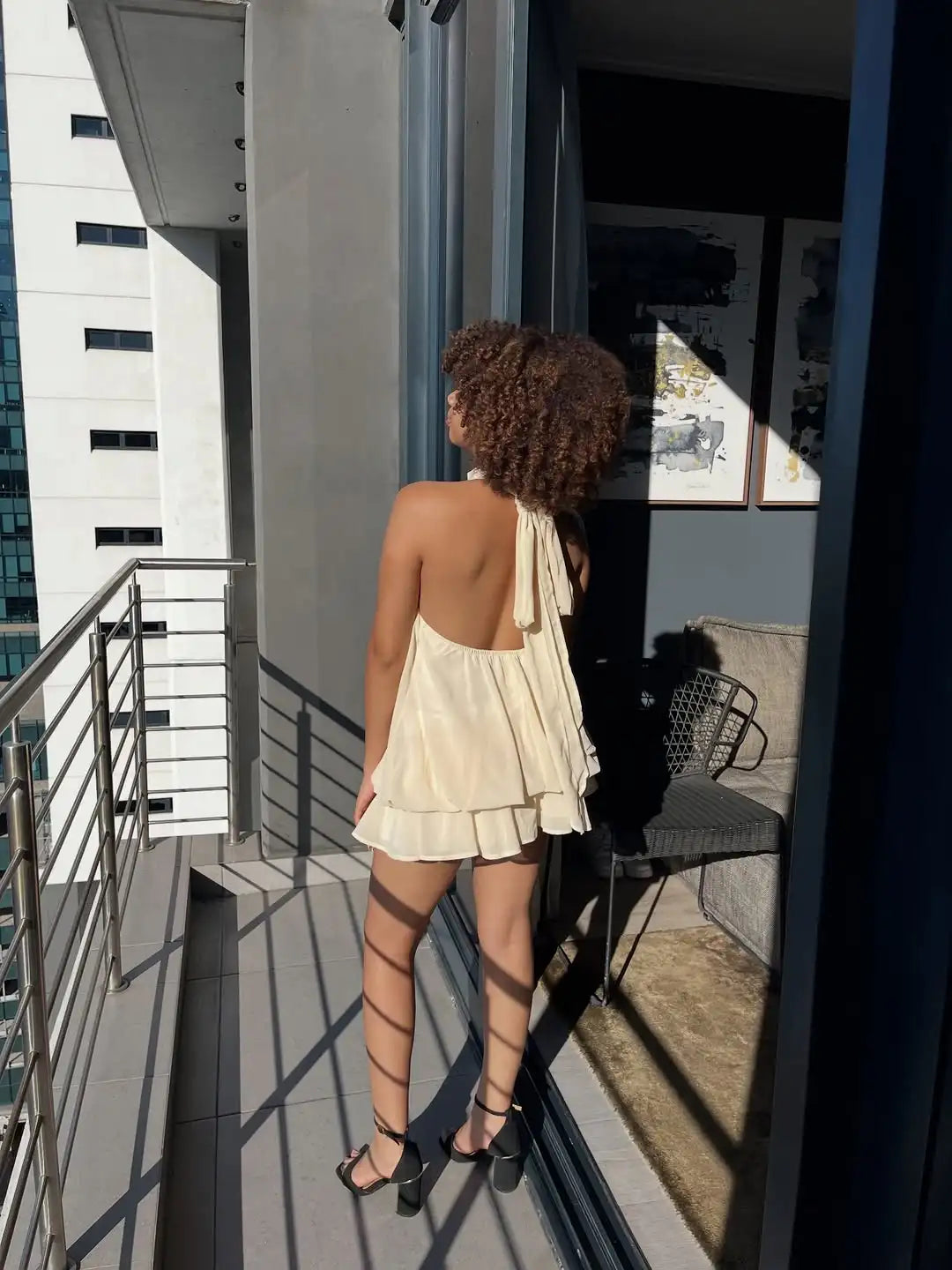 Lady Sexy Backless Halter Chiffon Mini Dress Women Chic Sleeveless Off-shoulder Pleated A-line Dresses New Summer Vacation Gowns