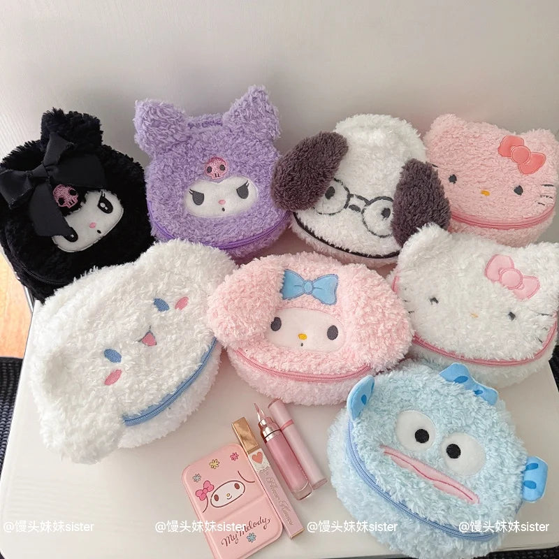 Large Capacity Cosmetics Storage Bag Kuromi My Melody Hello Kitty Cartoon Plush Bag Makeup Bag Travel Storage Bag Gifts Girl