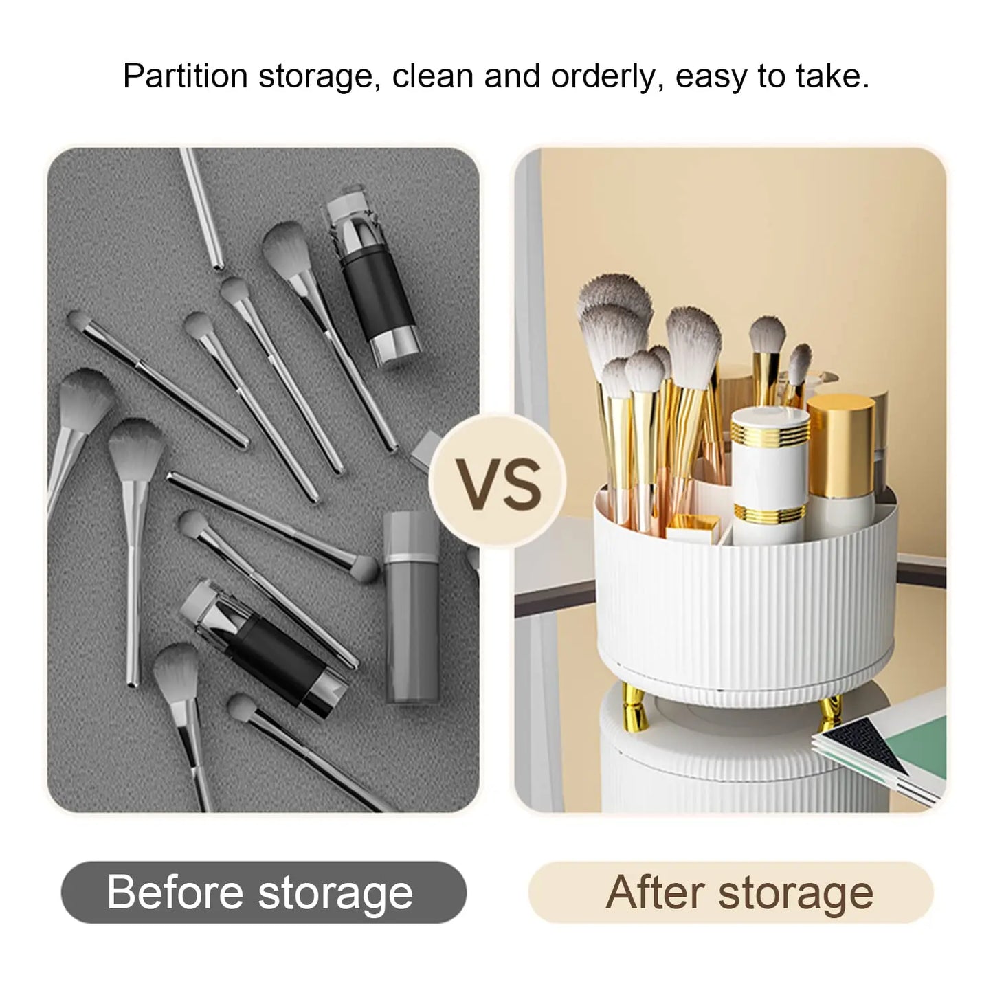 Stylish 5 Slot Makeup Brush Holder Organizer 360° Rotating Makeup Brush Organizer for Dresser Desktop Bathroom Office Storage