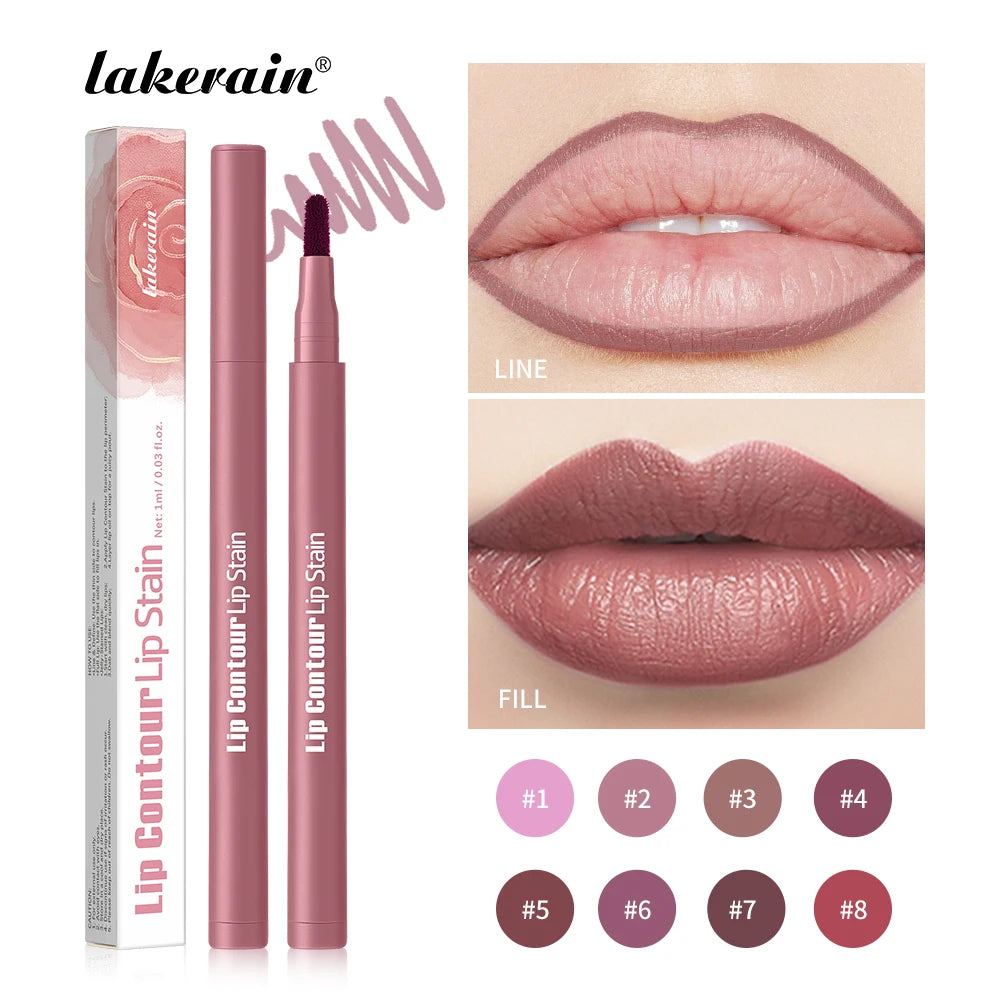 Long-lasting Lip Contour Lip Stain 2 In 1 Smudge-proof Lip Liner Pencil Ultra Pigmented Dual-Sided Design Non-Stick Cup Makeup