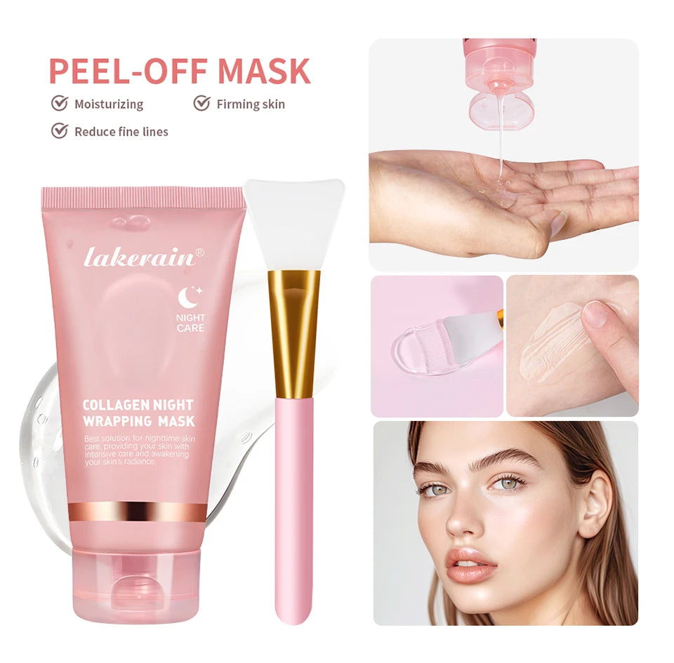Collagen Peel Off Facial Mask Overnight Wrapping Pack Elasticity Hydration Care Reduces Sagging Dullness Hydrolyzed Collagen For