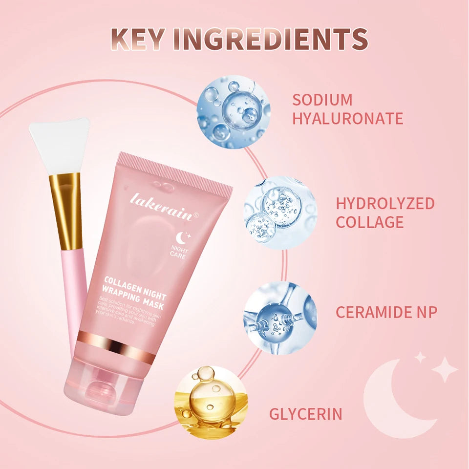 Collagen Peel Off Facial Mask Overnight Wrapping Pack Elasticity Hydration Care Reduces Sagging Dullness Hydrolyzed Collagen For